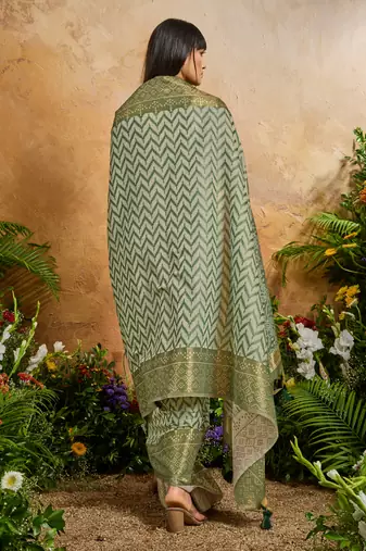 olive viscose cotton handloom weaving patola saree