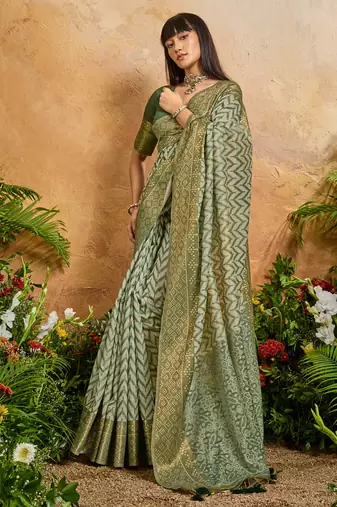 olive viscose cotton handloom weaving patola saree