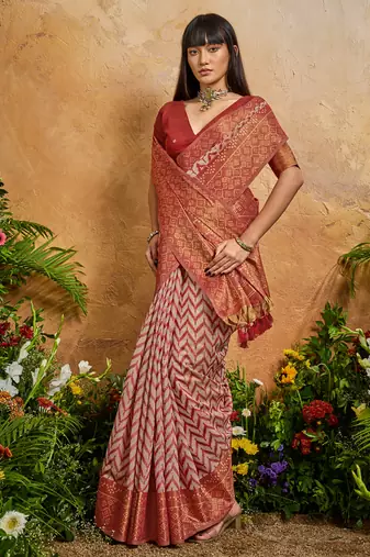 red viscose cotton handloom weaving patola saree