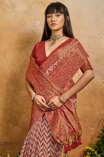 red viscose cotton handloom weaving patola saree