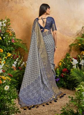 navy blue viscose cotton handloom weaving patola saree 2