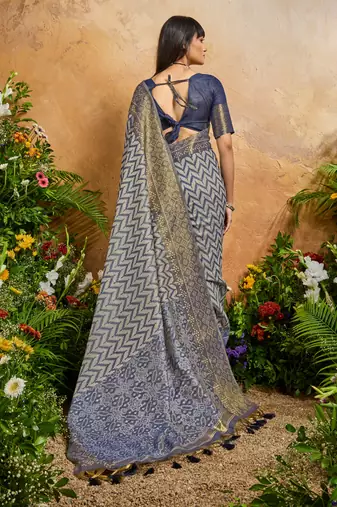 navy blue viscose cotton handloom weaving patola saree