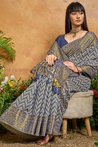 navy blue viscose cotton handloom weaving patola saree