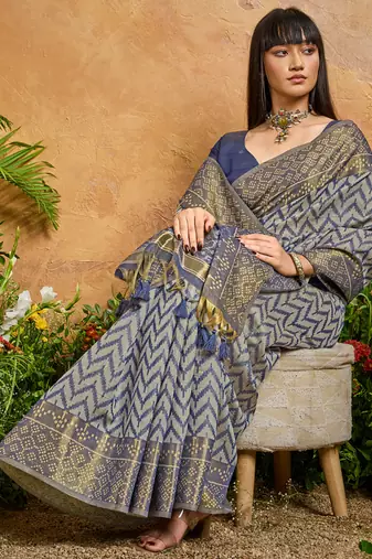navy blue viscose cotton handloom weaving patola saree