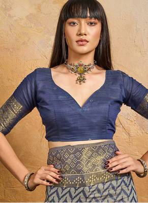 navy blue viscose cotton handloom weaving patola saree 3