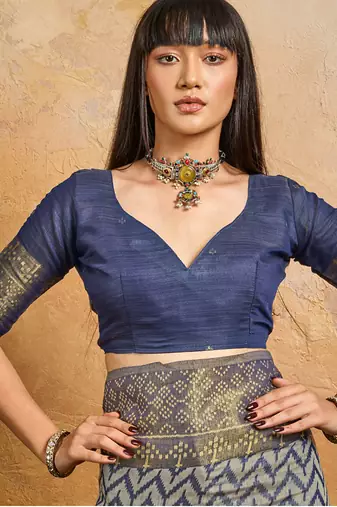 navy blue viscose cotton handloom weaving patola saree