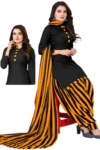 Unstitched printed crepe blend kurta & patiyala dress material with top, bottom & dupatta