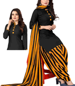 Unstitched printed crepe blend kurta & patiyala dress material with top, bottom & dupatta