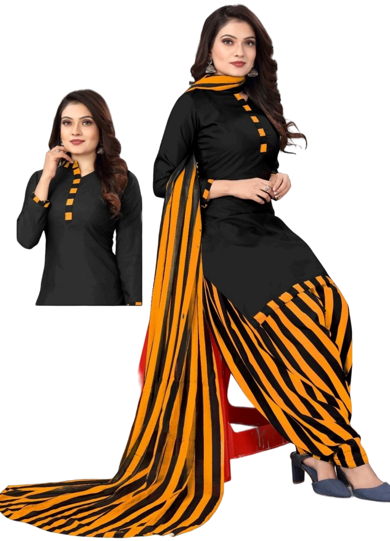Unstitched printed crepe blend kurta & patiyala dress material with top, bottom & dupatta