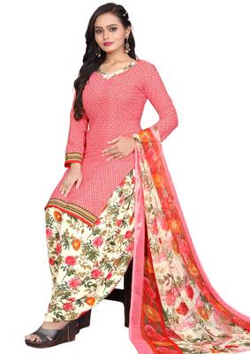 Unstitched printed crepe blend kurta & patiyala dress material with top, bottom & dupatta 2