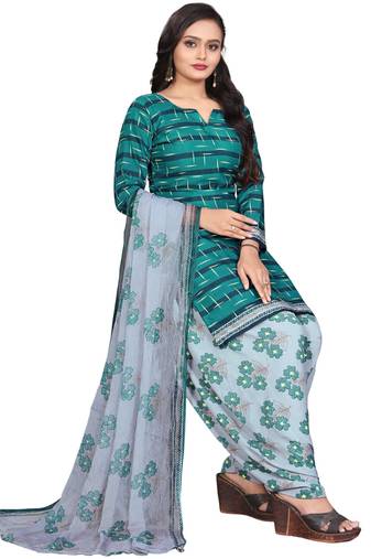 Unstitched printed crepe blend kurta & patiyala dress material with top, bottom & dupatta