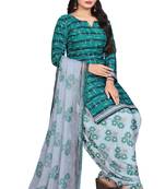 Unstitched printed crepe blend kurta & patiyala dress material with top, bottom & dupatta
