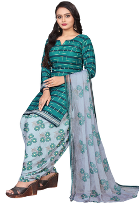 Unstitched printed crepe blend kurta & patiyala dress material with top, bottom & dupatta 2