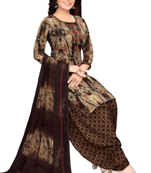 Unstitched printed crepe blend kurta & patiyala dress material with top, bottom & dupatta