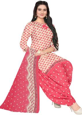 Unstitched printed crepe blend kurta & patiyala dress material with top, bottom & dupatta 1