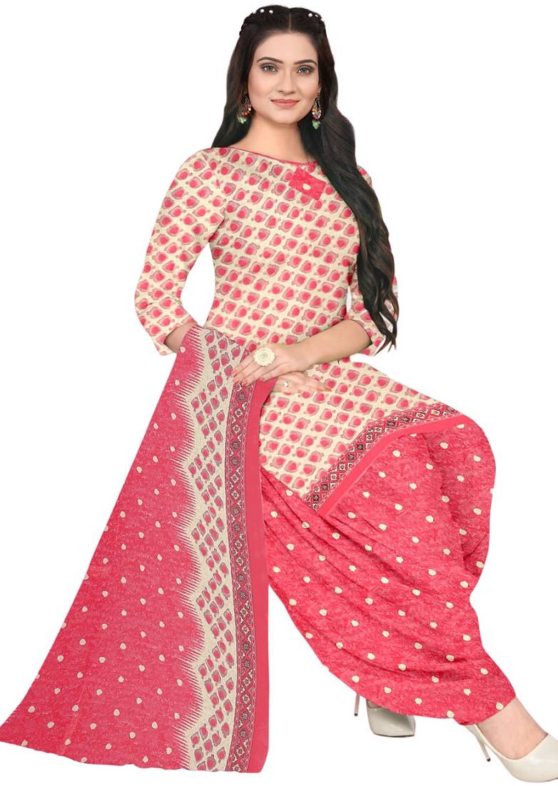 Unstitched printed crepe blend kurta & patiyala dress material with top, bottom & dupatta
