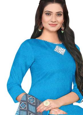 Unstitched printed crepe blend kurta & patiyala dress material with top, bottom & dupatta 2