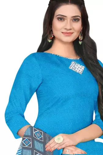 Unstitched printed crepe blend kurta & patiyala dress material with top, bottom & dupatta