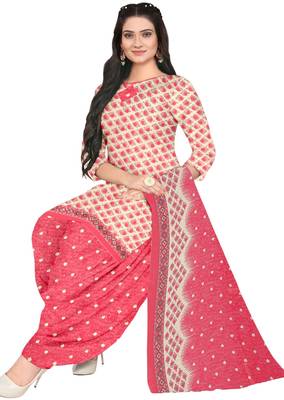 Unstitched printed crepe blend kurta & patiyala dress material with top, bottom & dupatta 2
