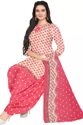 Unstitched printed crepe blend kurta & patiyala dress material with top, bottom & dupatta