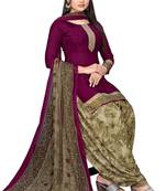 Unstitched printed crepe blend kurta & patiyala dress material with top, bottom & dupatta