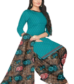 Unstitched printed crepe blend kurta & patiyala dress material with top, bottom & dupatta