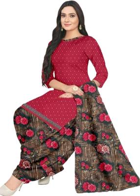 Unstitched printed crepe blend kurta & patiyala dress material with top, bottom & dupatta 2