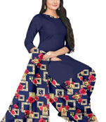 Unstitched printed crepe blend kurta & patiyala dress material with top, bottom & dupatta