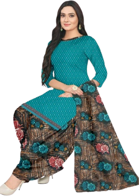 Unstitched printed crepe blend kurta & patiyala dress material with top, bottom & dupatta 2