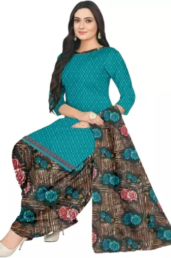 Unstitched printed crepe blend kurta & patiyala dress material with top, bottom & dupatta