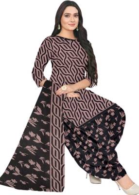 Unstitched printed crepe blend kurta & patiyala dress material with top, bottom & dupatta 1