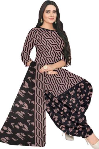 Unstitched printed crepe blend kurta & patiyala dress material with top, bottom & dupatta