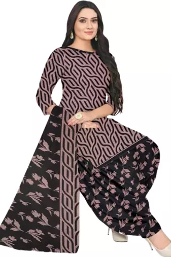Unstitched printed crepe blend kurta & patiyala dress material with top, bottom & dupatta