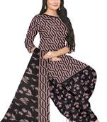 Unstitched printed crepe blend kurta & patiyala dress material with top, bottom & dupatta