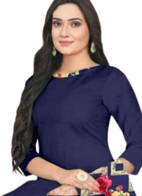 Unstitched printed crepe blend kurta & patiyala dress material with top, bottom & dupatta 2