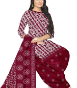Unstitched printed crepe blend kurta & patiyala dress material with top, bottom & dupatta