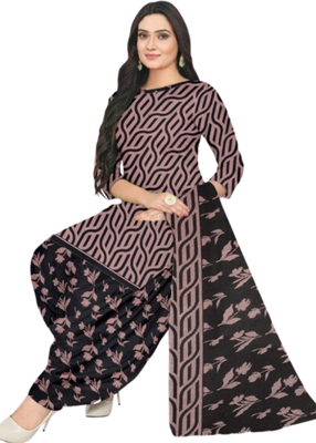 Unstitched printed crepe blend kurta & patiyala dress material with top, bottom & dupatta 2