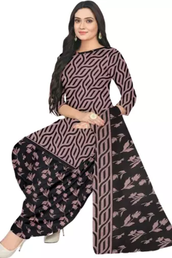 Unstitched printed crepe blend kurta & patiyala dress material with top, bottom & dupatta
