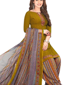 Unstitched printed crepe blend kurta & patiyala dress material with top, bottom & dupatta