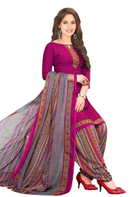 Unstitched printed crepe blend kurta & patiyala dress material with top, bottom & dupatta 2
