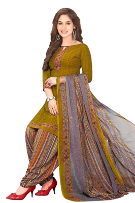 Unstitched printed crepe blend kurta & patiyala dress material with top, bottom & dupatta 2