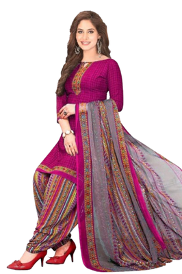 Unstitched printed crepe blend kurta & patiyala dress material with top, bottom & dupatta 1