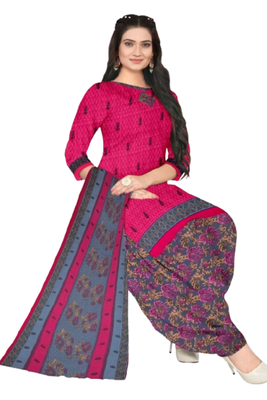 Unstitched printed crepe blend kurta & patiyala dress material with top, bottom & dupatta 1