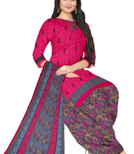 Unstitched printed crepe blend kurta & patiyala dress material with top, bottom & dupatta