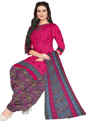 Unstitched printed crepe blend kurta & patiyala dress material with top, bottom & dupatta 2