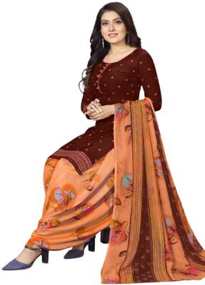 Unstitched printed crepe blend kurta & patiyala dress material with top, bottom & dupatta 2