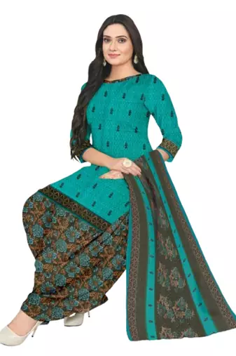 Unstitched printed crepe blend kurta & patiyala dress material with top, bottom & dupatta