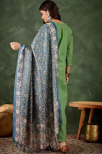 Light green women kurta pant dupatta set