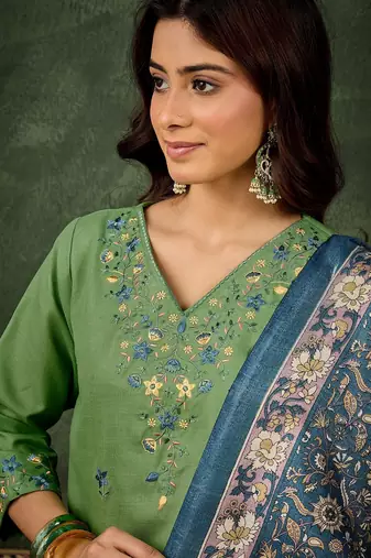 Light green women kurta pant dupatta set