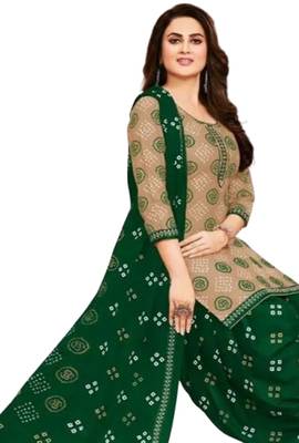 Unstitched printed crepe blend kurta & patiyala dress material with top, bottom & dupatta 1